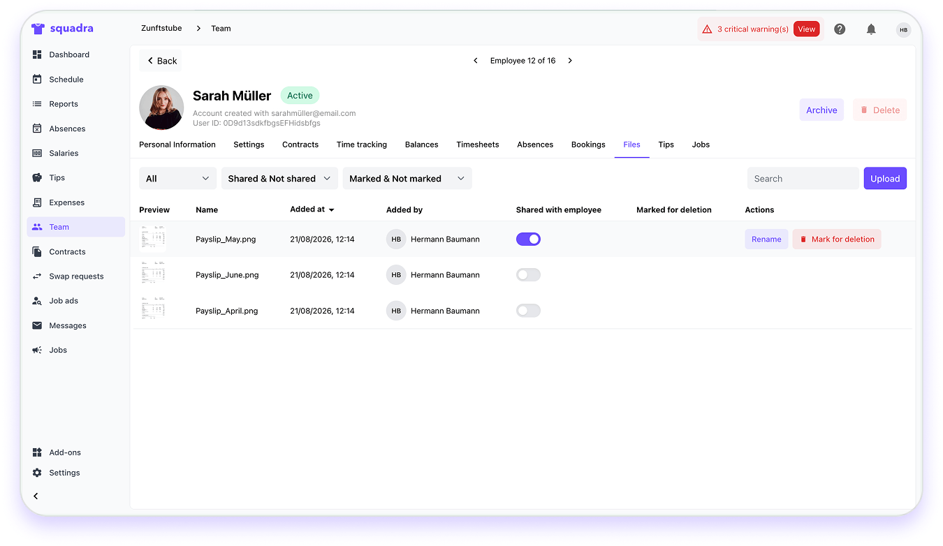 File Sharing in the Employee Profile